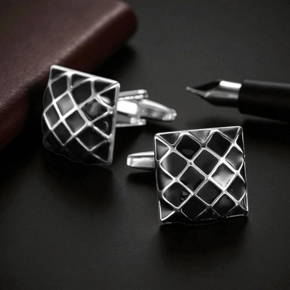 Elegant Black and Silver Cufflinks - Mens Cuff Links